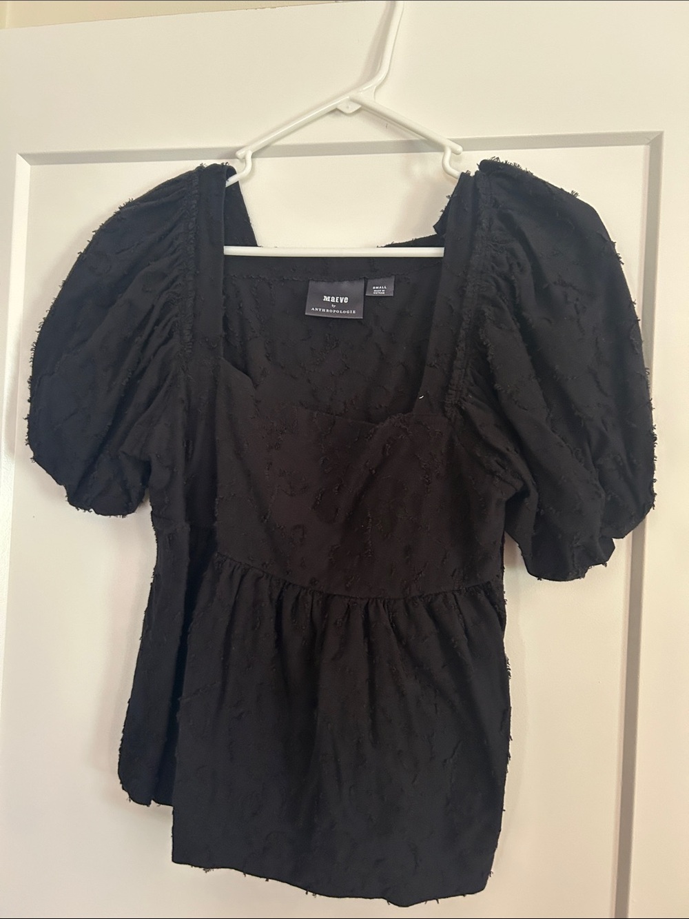Maeve Black Puff-Sleeve Square Neck Blouse
